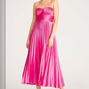 AMUR Kin Strapless Pleated Midi-Dress